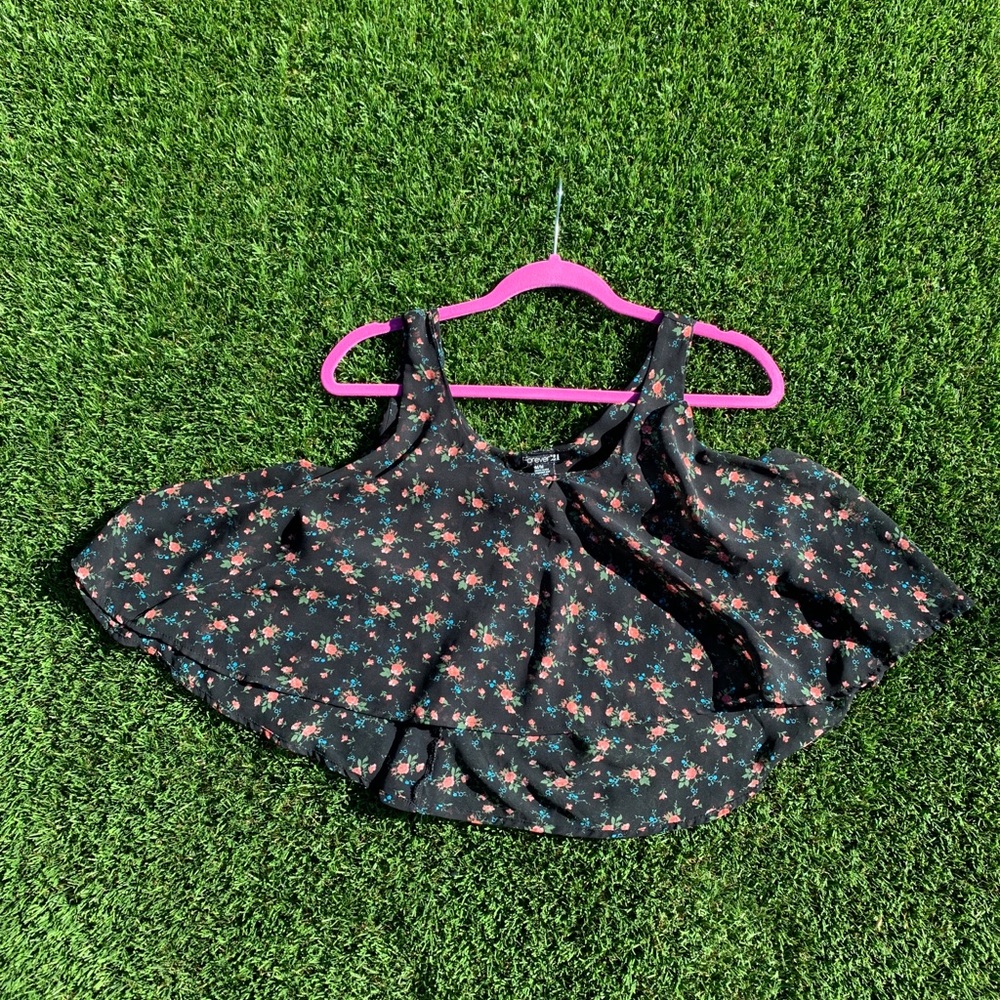 Forever 21 Cropped Floral Flare Tank Top - Medium